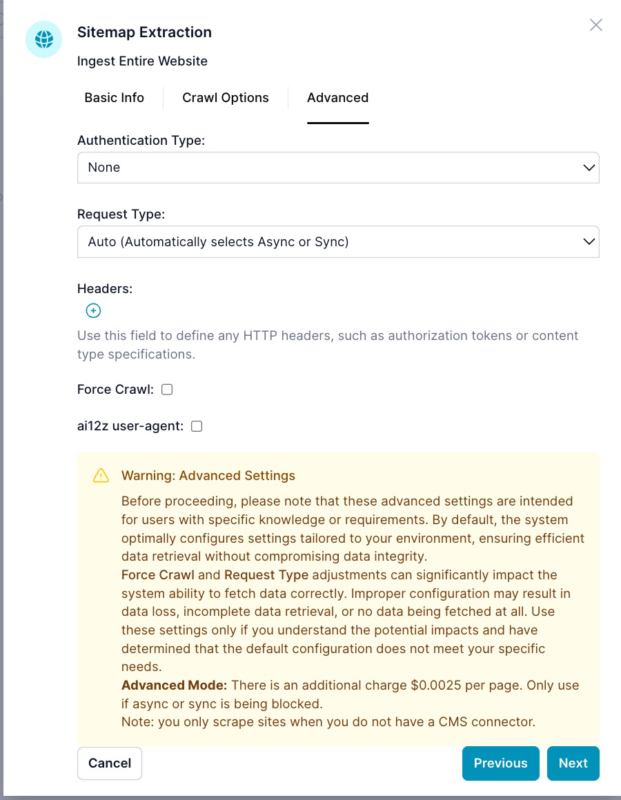Advanced options tab