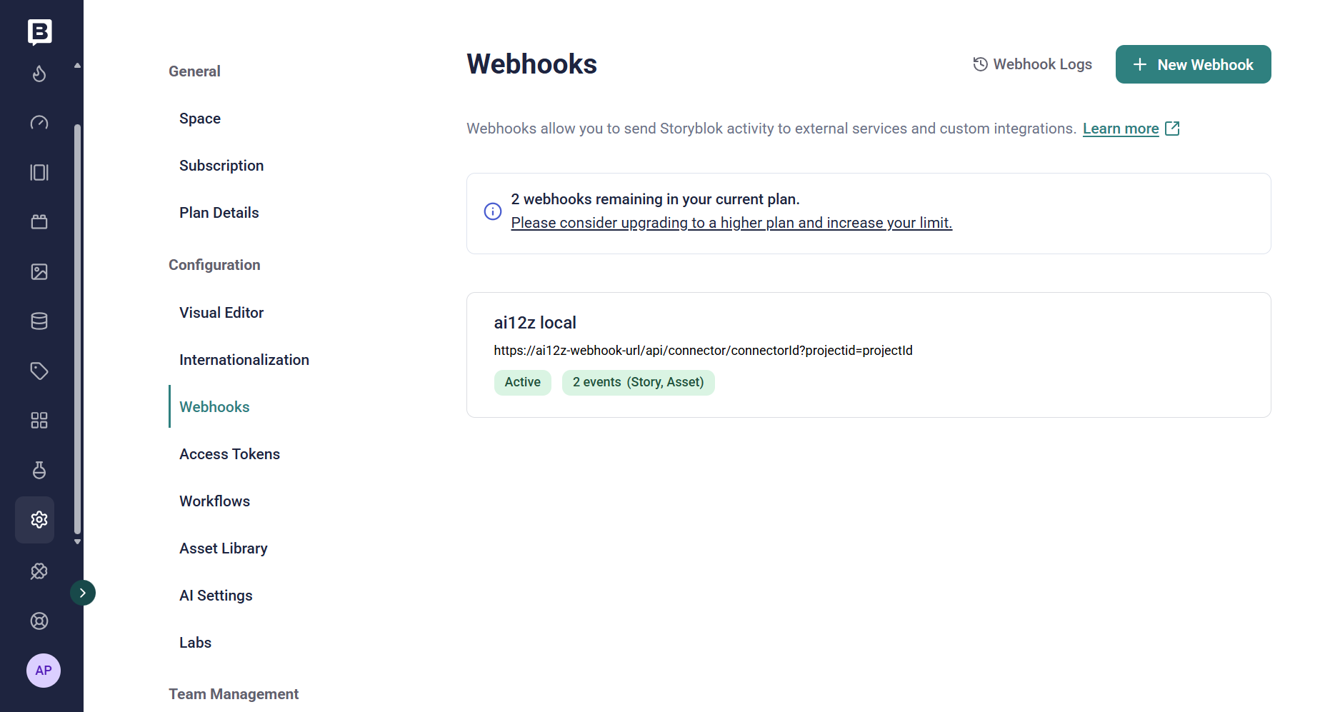 webhook page
