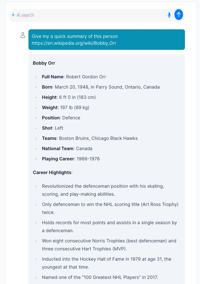 example of asking about a url and getting results